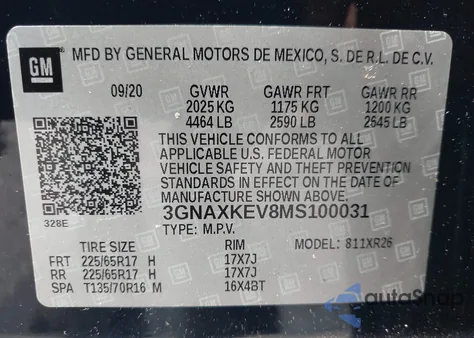 2021 Chevrolet Equinox Fwd Lt z USA, uszkodzony, nr VIN 3GNAXKEV8MS100031